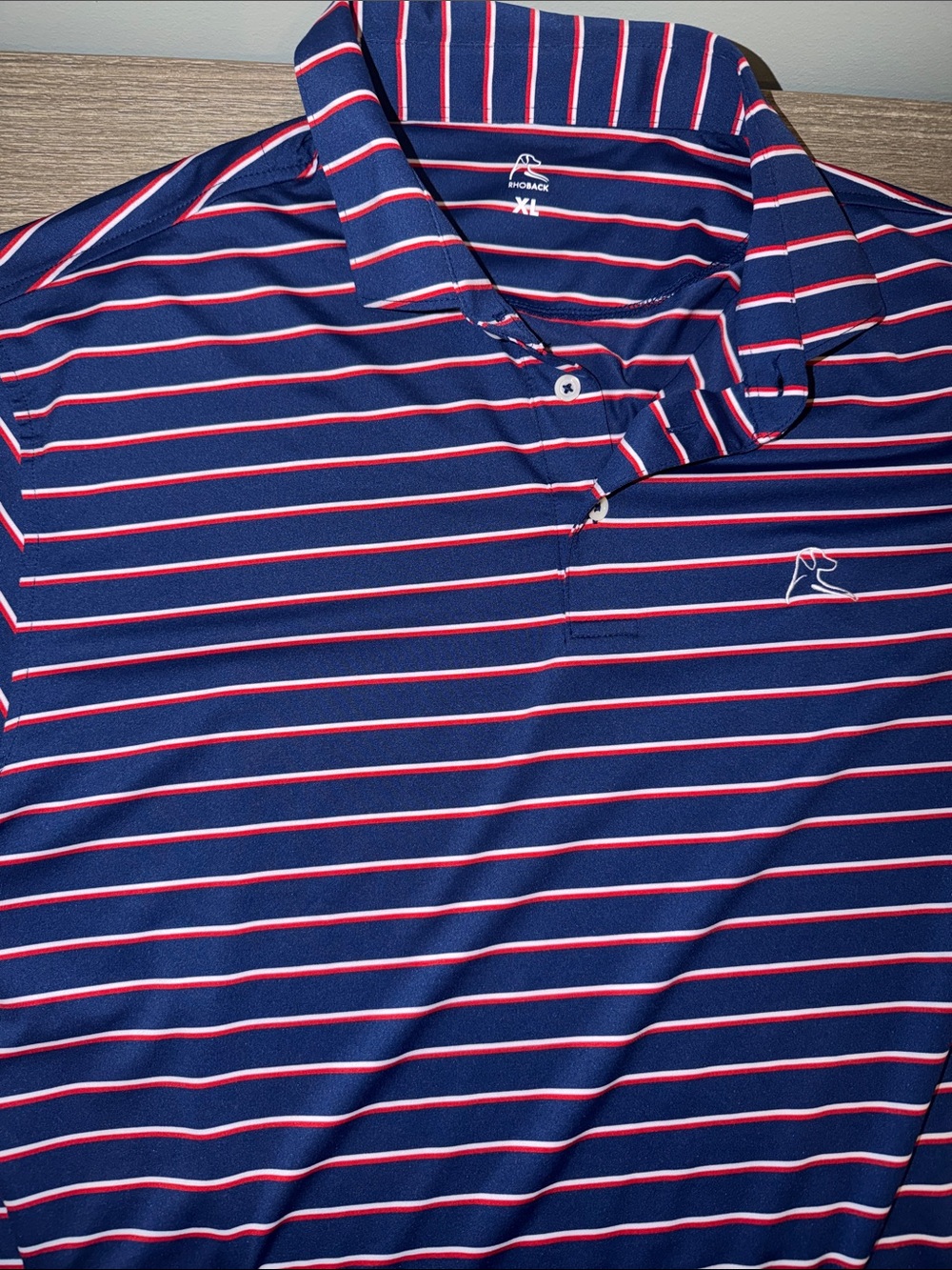 Rhoback Navy Polo with Red and White Stripes